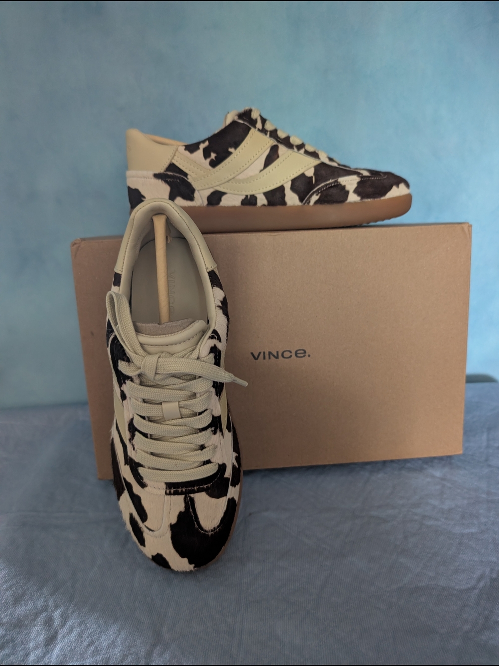 Vince Women's Cream and Black Cow Print Low-Top Sneaker